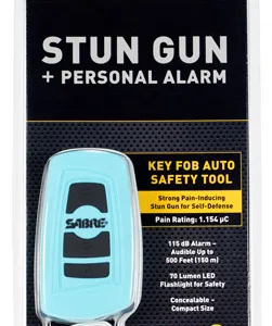 Sabre S1013TQ 3-In-1 Stun Gun Safety Tool Teal Polymer 1.15 uC Pain Rating Features Built in Flashlight