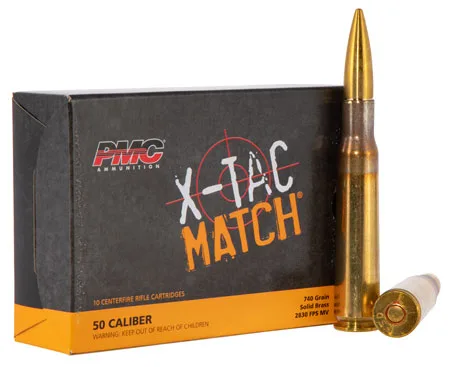 PMC 50xm X-tac Match 50 Bmg 740 Gr Solid Brass 10 Per Box/ 20 Cs