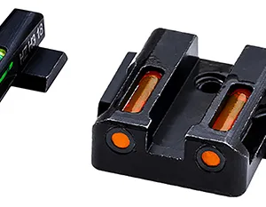 HiViz MPSN421 LiteWave H3 Tritium/LitePipe S&W M&P Shield Sight Set  Black | Green Tritium with White Outline Front Sight Orange Fiber Optic Rear Sight