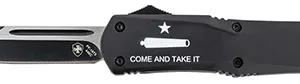 Templar Knife LCATI331 Come And Take It Gen II Large 3.50" OTF Drop Point Plain 440C SS Blade Black Zinc Aluminum Alloy Handle Features Glass Breaker/Pocket Clip