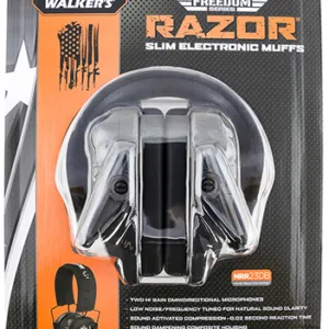 Walker's WPRSEMFSFLG Razor Slim Electronic Freedom Muff 23 dB Over the Head Black w/Distressed U.S Flag Polymer