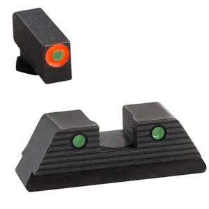 AmeriGlo GL816 Trooper Sight Set for Glock  Black | Green Tritium with Orange Outline Front Sight Green Tritium with Black Outline Rear Sight