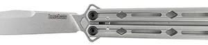 Kershaw 5150 Lucha  4.60" Butterfly Drop Point Plain Stonewashed 14C28N Steel Blade Bead Blasted Stainless Steel Handle