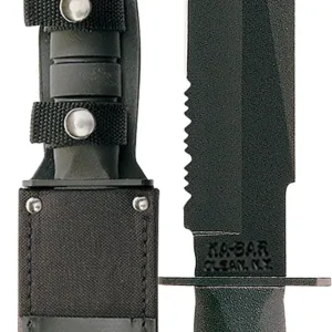 Ka-Bar 1271 Fighter  8" Fixed Clip Point Part Serrated Black 1095 Cro-Van Blade, Black Kraton G Handle, Includes Sheath