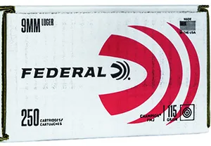 Federal C9115A250 Champion Training 9mm Luger 115 gr Full Metal Jacket 250 Per Box/ 4 Cs
