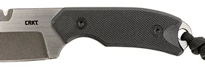 CRKT 4036 Razel  Compact 2.32" Fixed Plain/Top Veff Serrations Brushed Stonewashed D2 Steel Blade, Black G10 Handle, Includes Cord Fob/Sheath