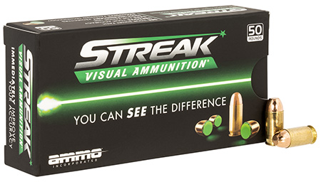 Ammo Inc 380100TMCSTRKGRN50 Streak Visual (GREEN) 380 ACP 100 gr Total Metal Case 50 Per Box/ 20 Cs
