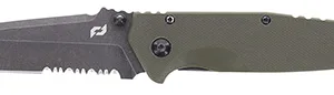 Schrade 1159324 Melee  3.50" Folding Tanto Part Serrated Dark Stonewash D2 Steel Blade 4.50" OD Green G10/SS Handle
