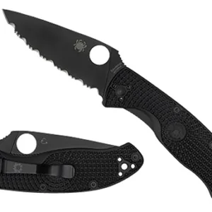 Spyderco C122PBBK Tenacious Lightweight 3.39" Folding Plain Black Oxide 8Cr13MoV SS Blade/Black Bi-Directional Texturing FRN Handle Includes Pocket Clip