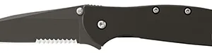 Kershaw 1660CKTST Leek  3" Folding Modified Drop Point Part Serrated Black DLC 14C28N Steel Blade Black DLC 410 Stainless Steel Handle Includes Pocket Clip