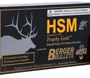HSM 65CREEDMOOR140VLD Trophy Gold Extended Range 6.5 Creedmoor 140 gr Berger Hybrid Tactical Open Tip Match 20 Per Box/ 25 Cs