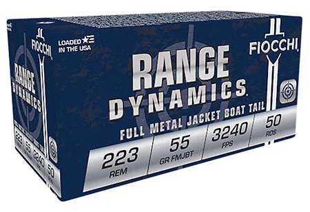 FIOCCHI 223a Range Dynamics 223 Rem 55 Gr Full Metal Jacket Boat Tail 50 Per Box/ 20 Cs