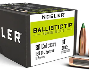 Nosler 30168 Ballistic Tip  30 Caliber .308 168 GR Spitzer/ 50 Per Box