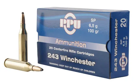 PPU Pp2432 Standard Rifle 243 Win 100 Gr Soft Point 20 Per Box/ 10 Cs