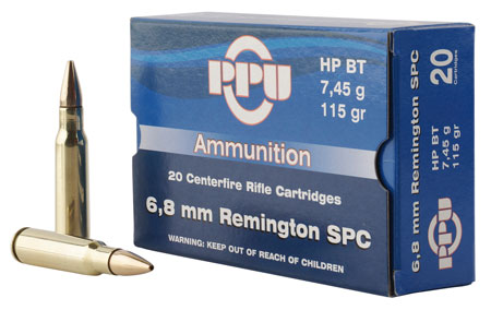 PPU PP68F Standard Rifle 6.8mm Rem SPC 115 gr Full Metal Jacket Boat Tail 20 Per Box/ 50 Cs