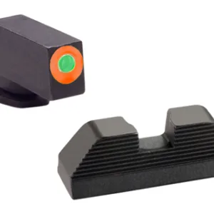 AmeriGlo GL436 Protector Sight Set for Glock  Black | Green Tritium  with Orange Outline Front Sight Black Serrated Rear Sight