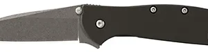 Kershaw 1660SWBLK Leek  3" Folding Drop Point Plain Stonewashed 14C28N Steel Blade Black Anodized Aluminum Handle Includes Pocket Clip