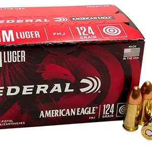 Federal AE9AP100 American Eagle Handgun 9mm Luger 124 gr Full Metal Jacket 100 Per Box/ 5 Case