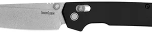 Kershaw 2038R Iridium  3.40" Folding Reverse Tanto Plain Stonewashed D2 Steel Blade, Black Anodized Aluminum Handle