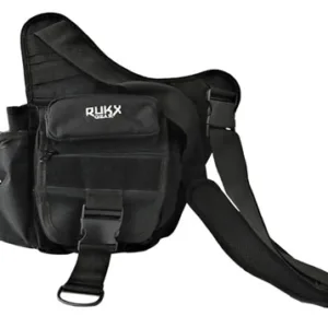 Rukx Gear ATICTSBB Sling Bag  Water Resistant Black 600D Polyester with Single Strap, Adjustable Water Bottle Holder & Padded Compartments 11.50" x 10" x 8" Dimensions