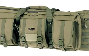 Rukx Gear ATICT36DGG Tactical Double Gun Case 36" Water Resistant Green 600D Polyester with Non-Rust Zippers, Reinforced Velcro, & Adjustable Back Straps