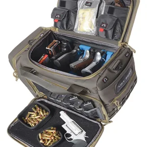 GPS Bags GPS1512MLBR M/L  with Foam Cradle Holds 5 Medium Handguns, Lift Ports, Visual ID Storage System, Mag Storage Pocket, Pull-Out Rain Cover & Rifle Green with Khaki Trim Finish