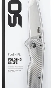 S.O.G SOG14180157 Flash FL 3.40" Folding Drop Point Plain Satin 4116 Stainless Steel Blade/Silver Stainless Steel Handle Includes Pocket Clip