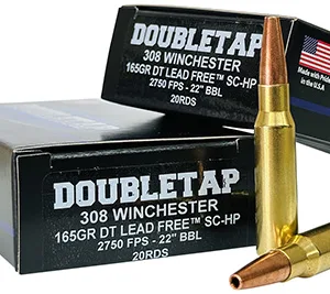 DoubleTap Ammunition 308W165X   308 Win 165 gr Lead Free Hollow Point 20 Per Box/ 25 Case