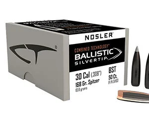 Nosler 51160 Ballistic Silvertip  30 Cal .308 168 gr Spitzer Point/ 50 Per Box