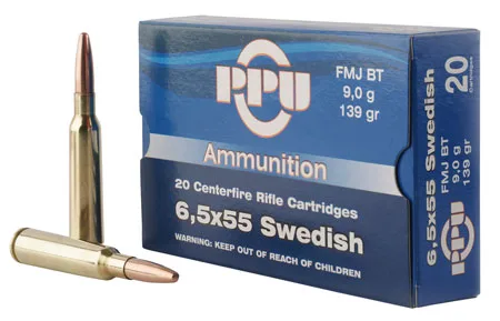 PPU Pp6swf Metric Rifle 6.5x55 Swedish 139 Gr Full Metal Jacket Boat Tail 20 Per Box/ 10 Case