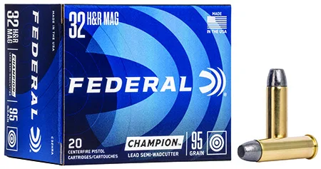 FEDERAL Champion Handgun Ammunition .32 H&r Mag 95 Gr Lswc 1020 Fps 20/box