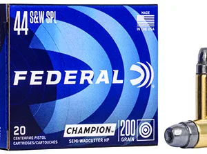 Federal C44SA Champion Training  44 S&W Spl 200 gr Semi Wadcutter Hollow Point 20 Per Box/ 25 Case