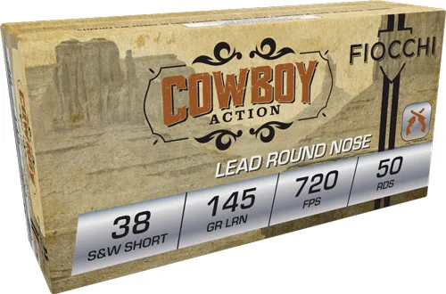 FIOCCHI 38swshl Cowboy Action 38 S&w Short 145 Gr Lead Round Nose 50 Per Box/ 20 Case