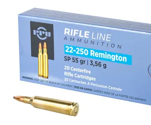 PPU Rifle Ammunition 22-250 Rem 55 gr SP 3680 fps 20/ct