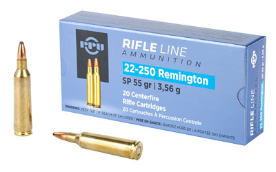 PPU Rifle Ammunition 22-250 Rem 55 gr SP 3680 fps 20/ct
