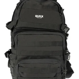 Rukx Gear ATICT3DB Tactical 3 Day Water Resistant Black 600D Polyester with Molle Webbing, Hook & Loop Panel, 4 Storage Areas 16" x 10" x 10"