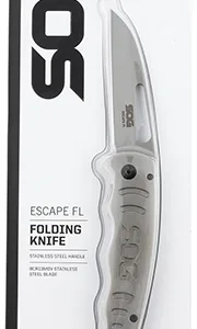 S.O.G SOG14520157 Escape FL 3" Folding Sheepsfoot Plain 8Cr13MoV SS Blade Silver w/ "SOG" Stainless Steel Handle Includes Pocket Clip
