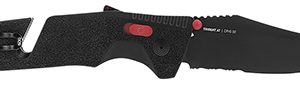 S.O.G SOG11120241 Trident AT 3.70" Folding Clip Point Part Serrated Black TiNi Cryo D2 Steel Blade/Black w/Red Accents GRN Handle Features Line Cutter/Glass Breaker