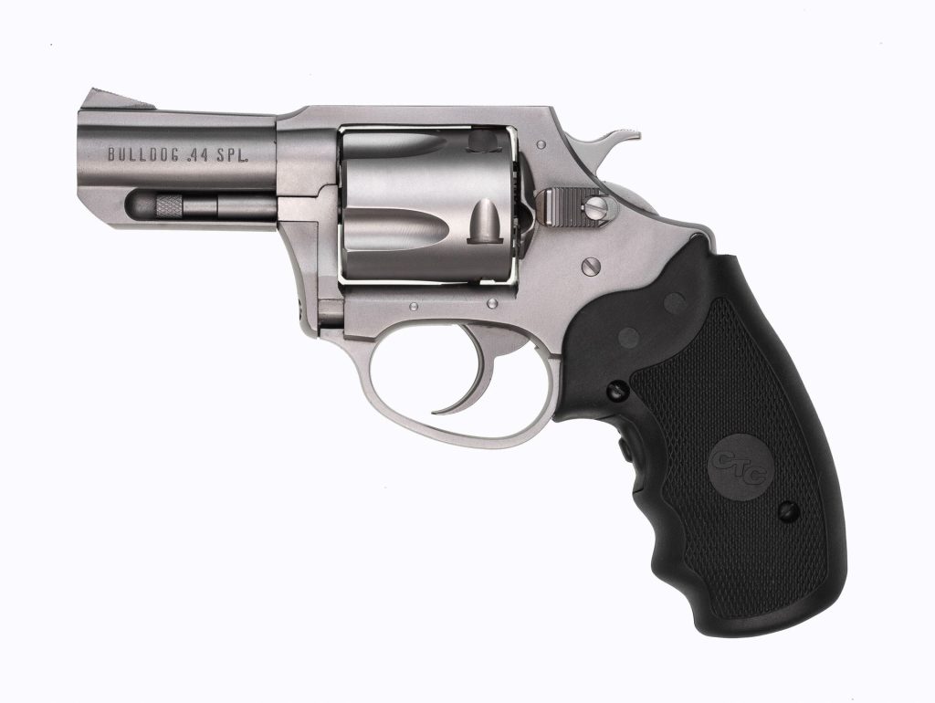 A picture of 0008669 charter arms bulldog 44 special 25 barrel 5rd stainless steel revolver crimson trace grips with USA Gun Store
