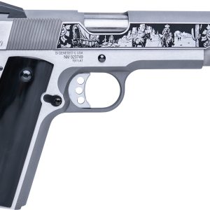 Cnc Firearms CNCWESTSPIRIT Colt 1911 Western Spirit 45 ACP 7+1 5" Stainless Steel Barrel, Serrated w/Engraved Scrollwork Slide, Black Buffalo Horn Grip