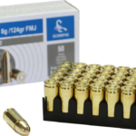 A picture of 0004666 stv technology 9mm 124 grain boxer primed full metal jacket brass case 50 round box with USA Gun Store