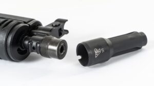 A picture of 0012340 arsenal ar m1 4 port flash hider 762x39mm 24x15mm rh threads stainless steel cerakote us made with USA Gun Store