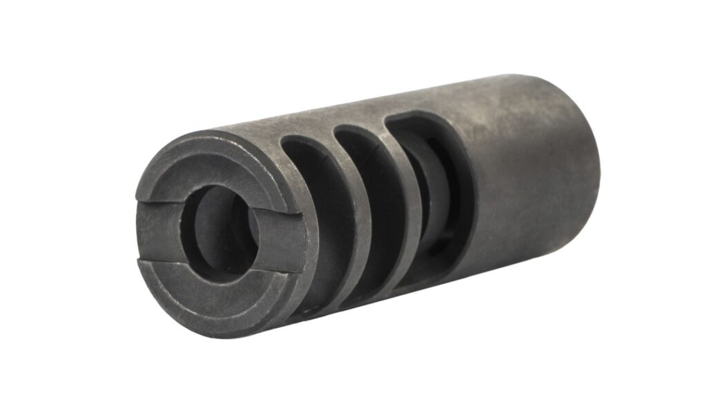 A picture of 0012346 arsenal ak 20 style muzzle brake 762x39 14x1mm lh threads stainless steel with USA Gun Store