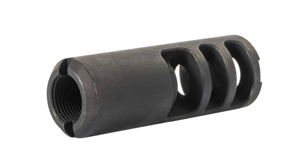 A picture of 0012347 arsenal ak 20 style muzzle brake 762x39 14x1mm lh threads stainless steel with USA Gun Store