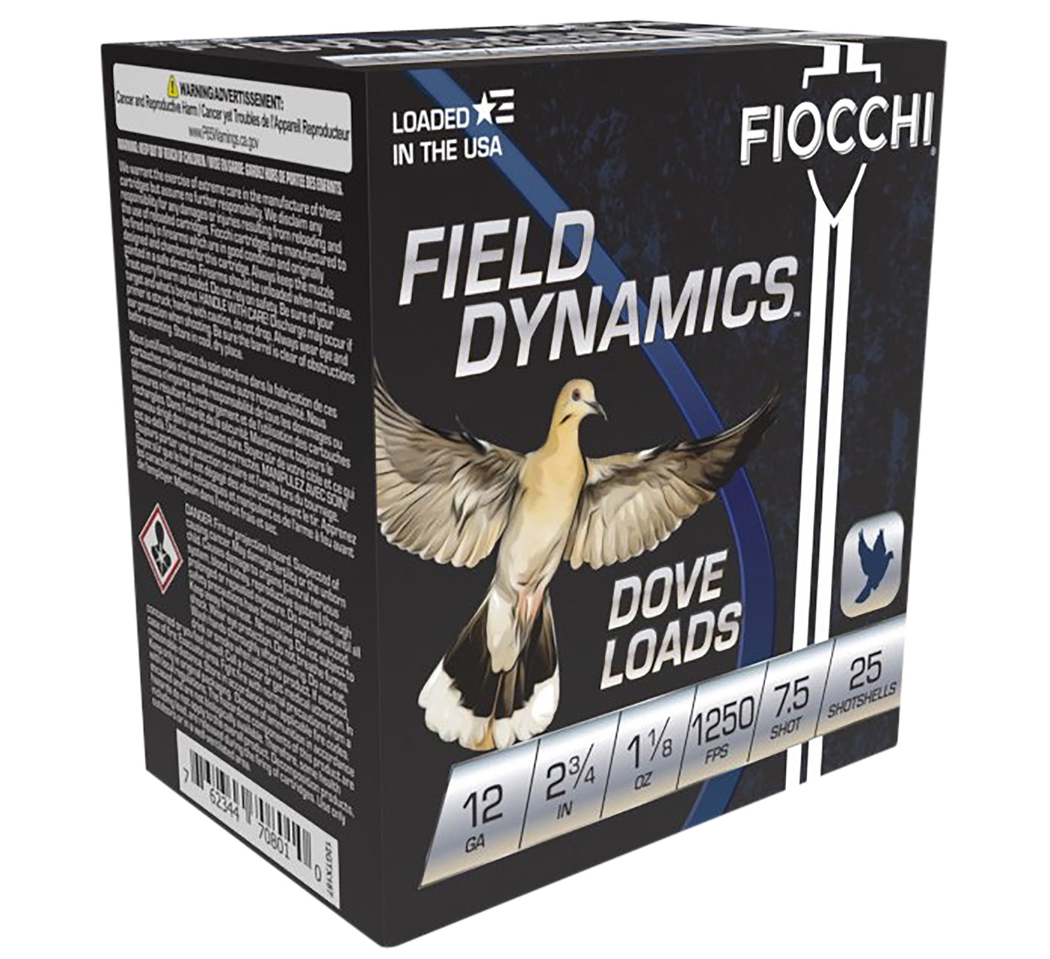 FIOCCHI 12gtx187 Field Dynamics Dove & Quail 12gauge 2.75" 1 1/8oz 7.5shot 25 Per Box/10 Case
