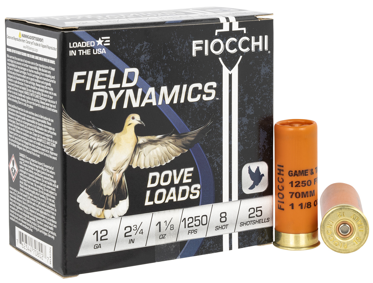 FIOCCHI 12gtx188 Field Dynamics Dove & Quail 12gauge 2.75" 1 1/8oz 8shot 25 Per Box/10 Case