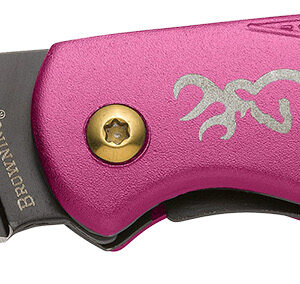 Browning 3220343 Prism 3  EDC Folding 2.38" Plain Black Oxide 7Cr17MoV SS Blade, Plum w/Brass Accents & Logo Anodized Aluminum Handle, Includes Pocket Clip