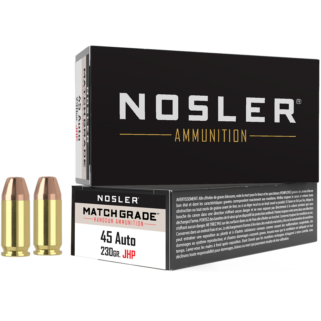 NOSLER Match Grade Handgun Ammunition 45 Acp 230 Gr. Hg Jhp 50 Rd.