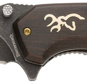Browning 3220392 Hunter  Large 3.50" Folding Drop Point Plain Black Oxide Stonewashed 440C SS Blade/Brown Jigged Hardwood Walnut Handle Includes Pocket Clip