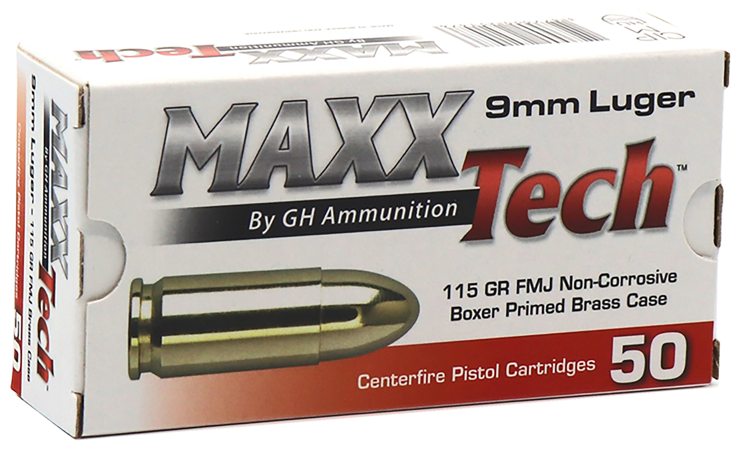 MAXXTECH Ptgb9mmb Brass Pistol 9mmluger 115gr Full Metal Jacket 50 Per Box/10 Case